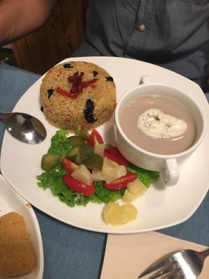 mushroom soup was underwhelming, rice seems suited for chinese tastes at Cloud Kitchen in Beijing