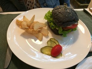 Charcoal burger at Cloud Kitchen in Beijing