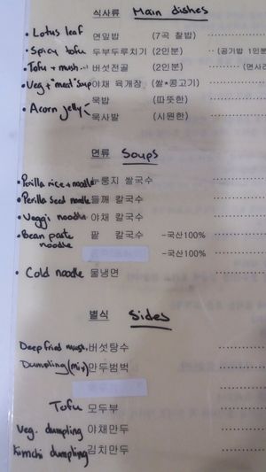 Roughly translated menu at Chorokddeul Green Field - 초록뜰식당 in Seoul