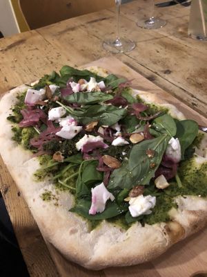 Pinsa with vegan feta (17,50€)  at Pura in Breitbrunn Am Chiemsee