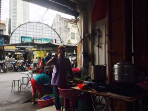 Our new friend Ah Ha.  at Da Fei Char Mee Hoon in Penang