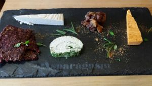 Vegan cheese board at Asparagasm in Nailsworth