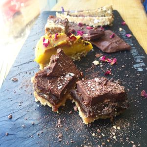 selection of raw desserts  at Asparagasm in Nailsworth