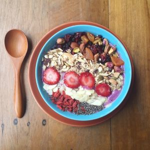 Red berry smoothie bowl at Broccoli Revolution - Sukhumvit Rd in Bangkok