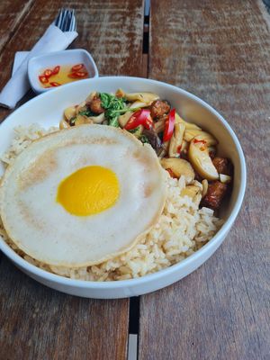 Pa Krow (vegan egg) at Broccoli Revolution - Sukhumvit Rd in Bangkok