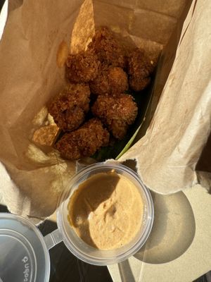 Soooo crispy cauliflower bites with spicy mayo (also yummy on their own)  at Broccoli Revolution - Sukhumvit Rd in Bangkok