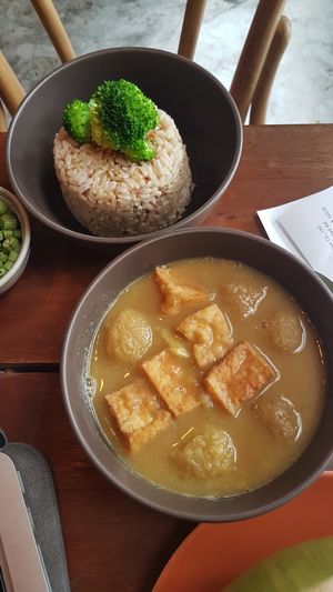 Myanmar Potato Curry with brown rice at Broccoli Revolution - Sukhumvit Rd in Bangkok