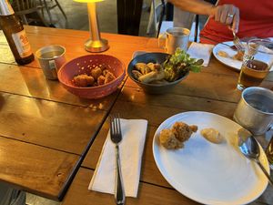 Appetizers: cauliflower tempura and spring rolls  at Broccoli Revolution - Sukhumvit Rd in Bangkok