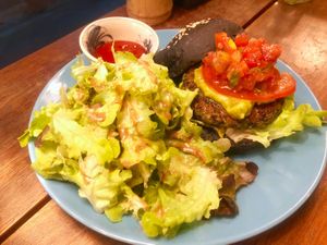 BEST SELLER-brocolli quinoa charcoal burger at Broccoli Revolution - Sukhumvit Rd in Bangkok