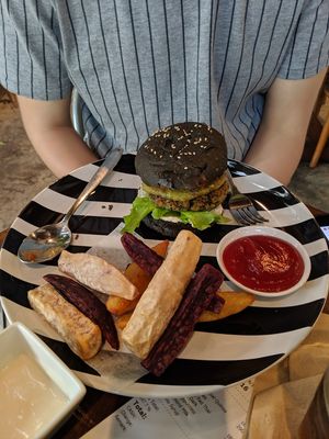 Quinoa burger with fries at Broccoli Revolution - Sukhumvit Rd in Bangkok