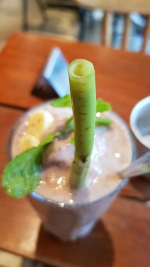Lemongrass straw... Sustainability on a whole other level. at Broccoli Revolution - Sukhumvit Rd in Bangkok
