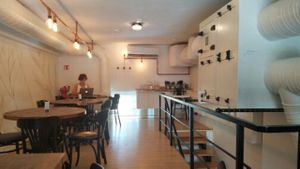 upstairs at Zatar Falafel & Hummus in Vilnius