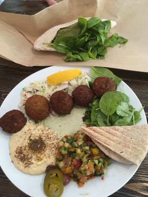 falafel plate and falafel pita at Zatar Falafel & Hummus in Vilnius