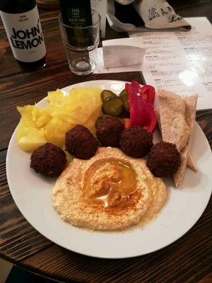 A falafel plate with hummus at Zatar Falafel & Hummus in Vilnius