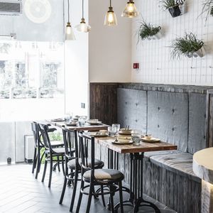 Inside restaurant,  ground floor at Zatar Falafel & Hummus in Vilnius