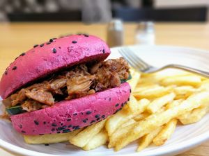 Vegan Jackfruit Burger & Fries at Rämi 59 in Zurich