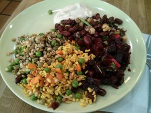 Mix of salads and hummus at HAPS in Copenhagen