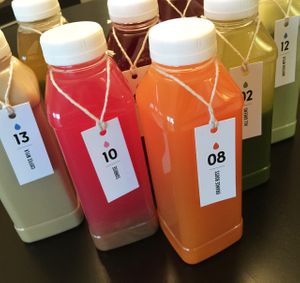 Fresh cold-pressed organic juices. at Commodity Juicery in Vancouver