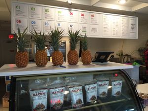 Menu and juice bar at Commodity Juicery. at Commodity Juicery in Vancouver