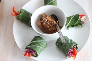Collard rolls with date chutney at Commodity Juicery in Vancouver