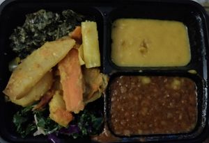 Vegan platter (takeout) at Le Nil Bleu in Montreal