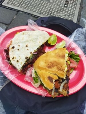 Media gringa y media torta de milanesa con salchicha at Gatorta - Food Stand in Mexico City