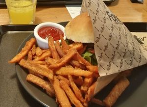 A fantastic veggie burger with sweet potato chips at Forky's - Jakubské Nam. in Brno