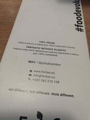 100% vegan and environmentaly friendly :) at Forky's - Jakubské Nam. in Brno