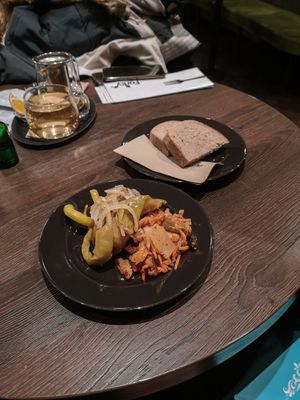 Sausage starter with kimchi and bread at Forky's - Jakubské Nam. in Brno