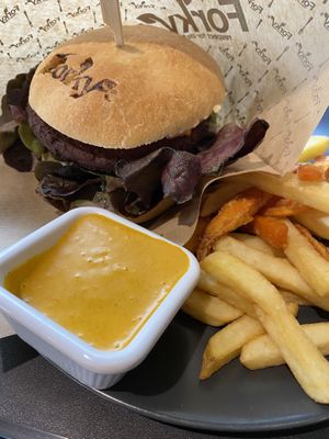 Forky’s burger + fries and curry sauce  at Forky's - Jakubské Nam. in Brno