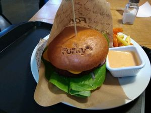 the best vegan cheeseburger i've ever ate!  at Forky's - Jakubské Nam. in Brno