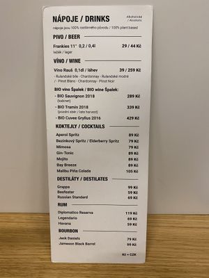 Menu 9 March 2020 at Forky's - Jakubské Nam. in Brno