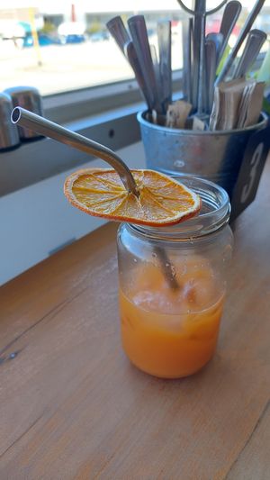 "Orange" juice with a few other fruit and veggies added at The Alkaline Cafe in Albany