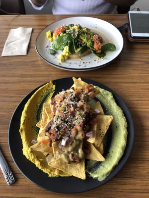 Nachos & tofu scramble  at The Alkaline Cafe in Albany