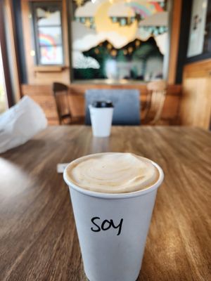 Soy latte at Sleepy Monk Coffee Roasters in Cannon Beach