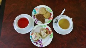 Tea, vegan cupcakes and cookies.  Notice the New Leaf on the cookie!  :0) at New Leaf Cafe in Tampa