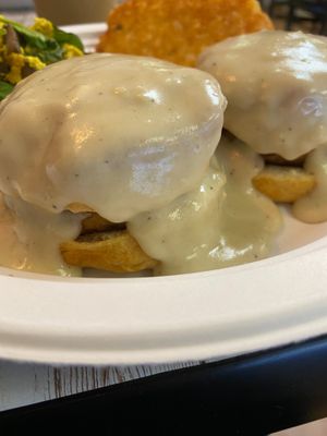 Close up of biscuits and gravy. at New Leaf Cafe in Tampa