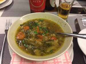 A bit bland vegetable soup for starters at Kellari in Crete