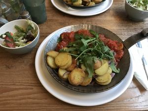 fried potatoes with "currywurst" at Pfefferminzje in Koblenz