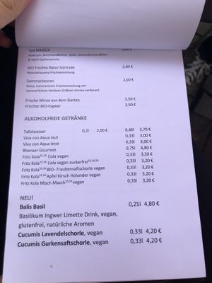Menu at Pfefferminzje in Koblenz