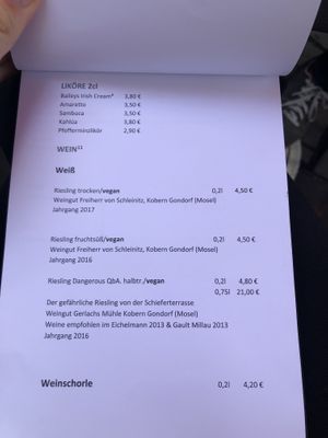 Menu at Pfefferminzje in Koblenz