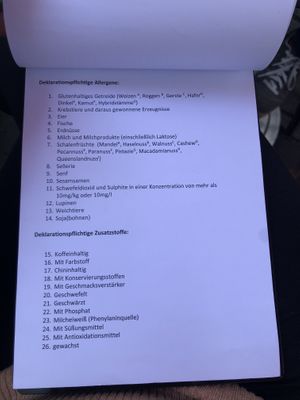 Menu at Pfefferminzje in Koblenz