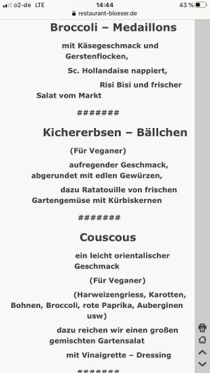 Menü at Bloeser in Dahme