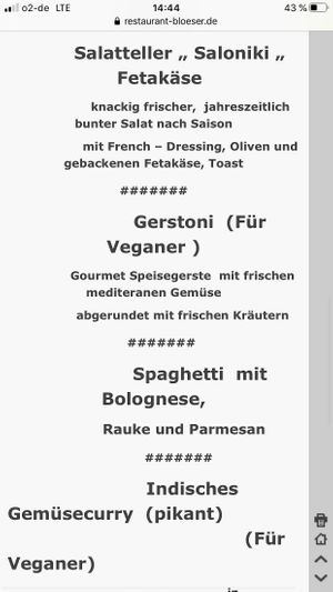 Menü at Bloeser in Dahme