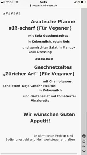 Menü at Bloeser in Dahme