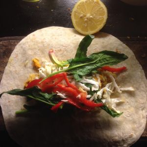 Vegan Wrap with Brown rice, lentils, carrot Mayo, among others.  at Vegan Wraps in Montevideo