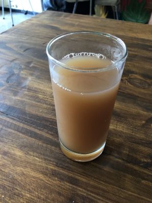 Fresh pear juice at Vegan Wraps in Montevideo