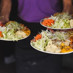 our colored plates! at Vegan Wraps in Montevideo