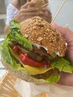 The best burger I have ever had  at H2O Juice Bar & Vegan Cafe in Fuerteventura