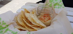 Nachos with hummus at H2O Juice Bar & Vegan Cafe in Fuerteventura